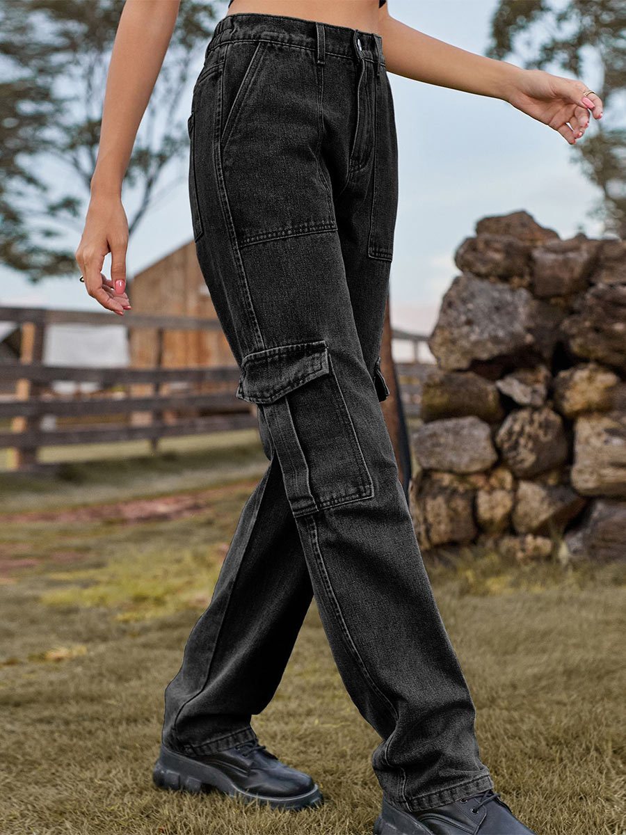 Women's Washed Multi-Pocket Denim Workwear Casual Pants