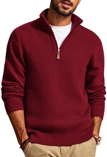 Mens Quarter Zip Pullover Sweaters Casual Slim Fit Knit Texture Sweater