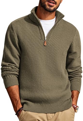 Mens Quarter Zip Pullover Sweaters Casual Slim Fit Knit Texture Sweater
