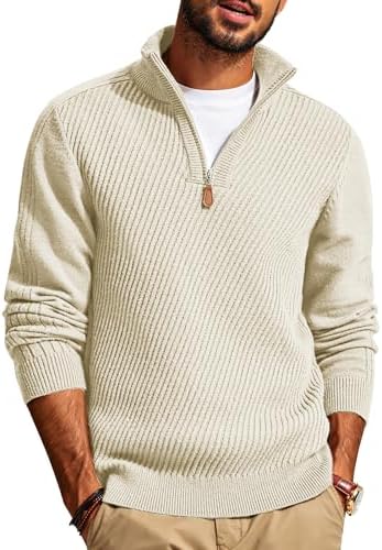 Mens Quarter Zip Pullover Sweaters Casual Slim Fit Knit Texture Sweater