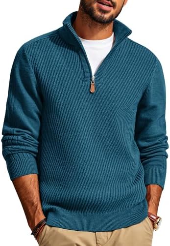 Mens Quarter Zip Pullover Sweaters Casual Slim Fit Knit Texture Sweater