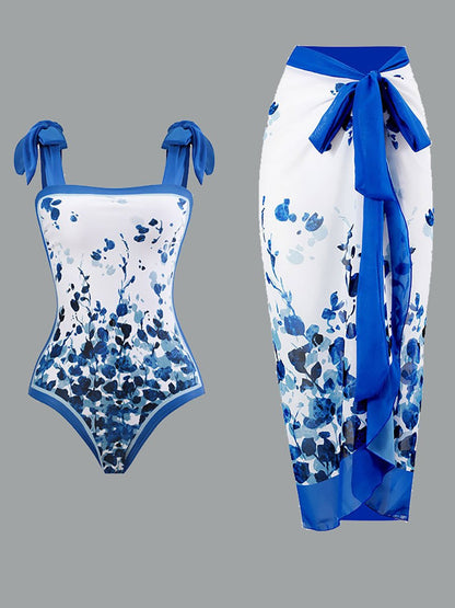 Women's Vintage One Piece Swimsuit Suit Chiffon Cover Up