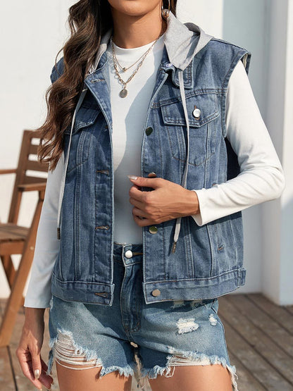 Women's Washed Classic Style Hat Denim Vest