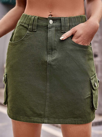 Women's Elastic Waist Work Denim Skirt