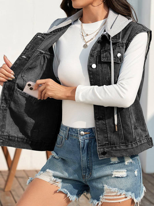 Women's Washed Classic Style Hat Denim Vest