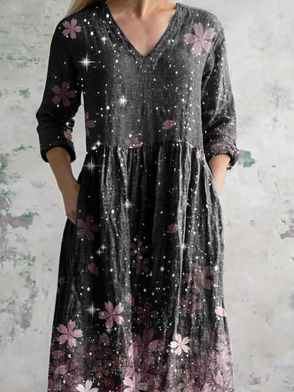 Women's Vintage Floral Print Casual Cotton Dress