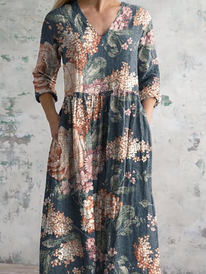 Women's Vintage Floral Print Casual Cotton Dress