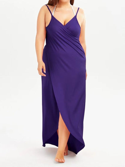 Solid Color Metal Buckle Patchwork Hollow Suspender Overskirt Cover Up Dress