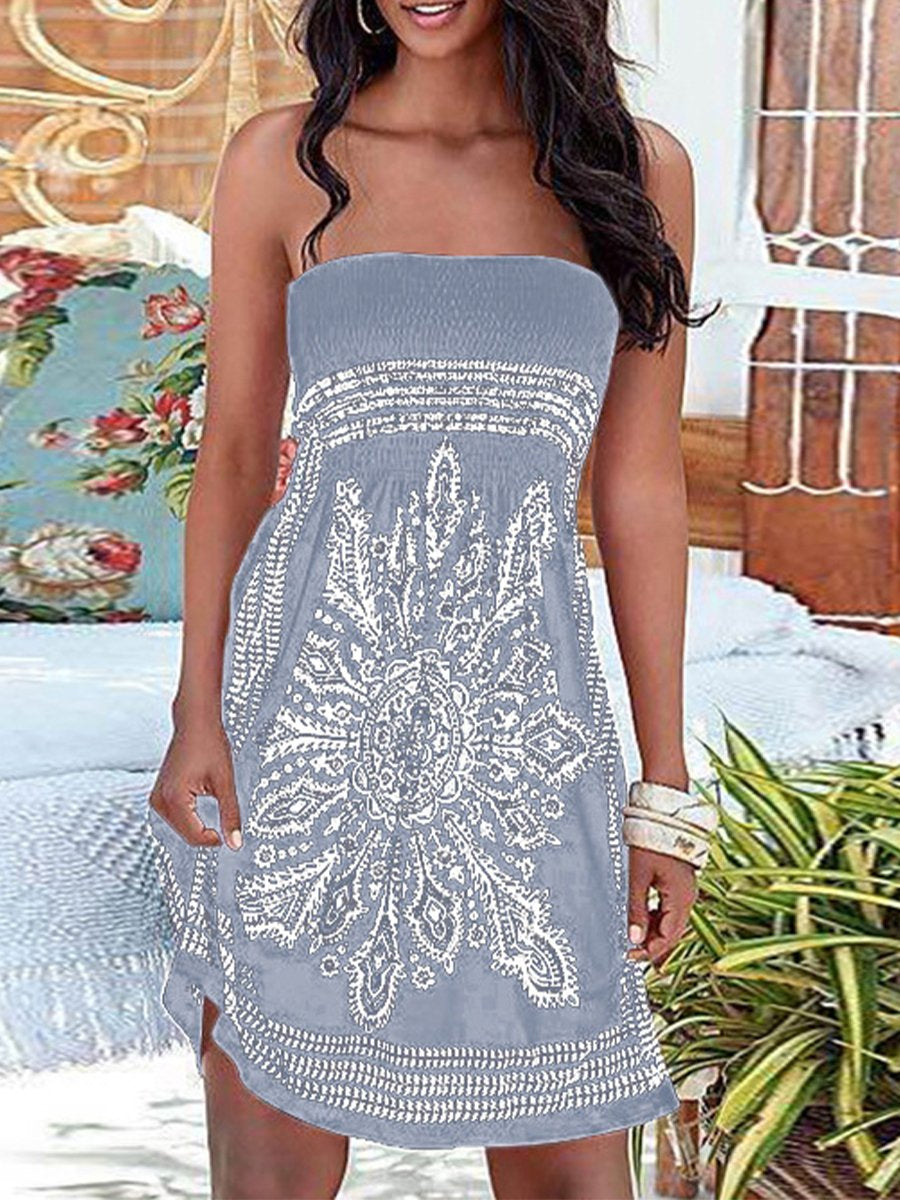 Women's Vacation Beach Print TubeTop Tankini Skirt