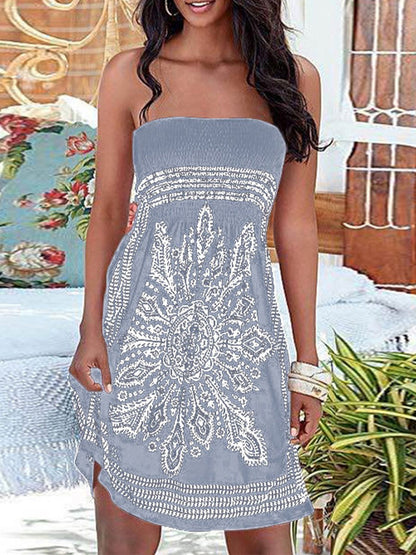 Women's Vacation Beach Print TubeTop Tankini Skirt