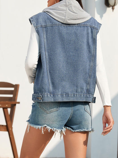 Women's Washed Classic Style Hat Denim Vest